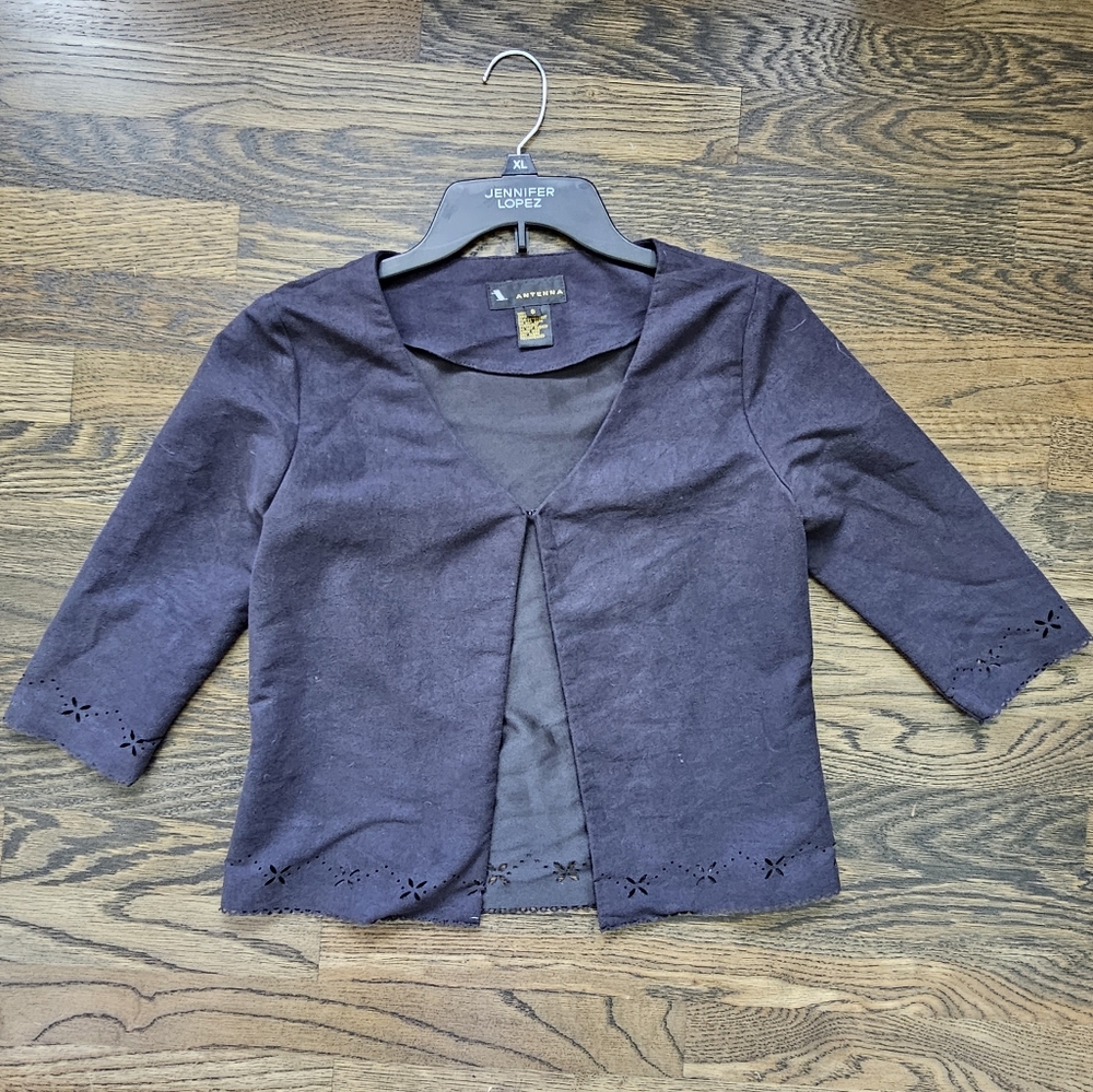 Antenna black lightweight suede-feel jacket/cardigan laser cut detail size XS/S